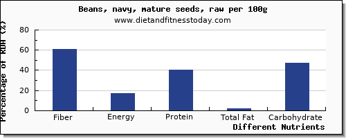 chart to show highest fiber in navy beans per 100g